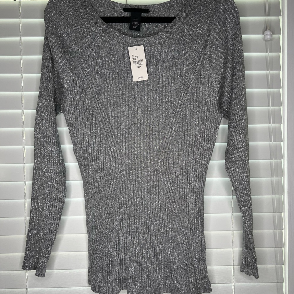 Lane Bryant Silver Lurex Ribbed Long Sleeve Sweater